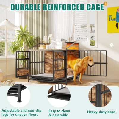 Multi-function Furniture Style Dog Crates With Storage, Dog Crate Furniture Large Wooden Dog Kennel With Double Doors, For Large Medium Dog Indoor, Brown by VetsPetStore