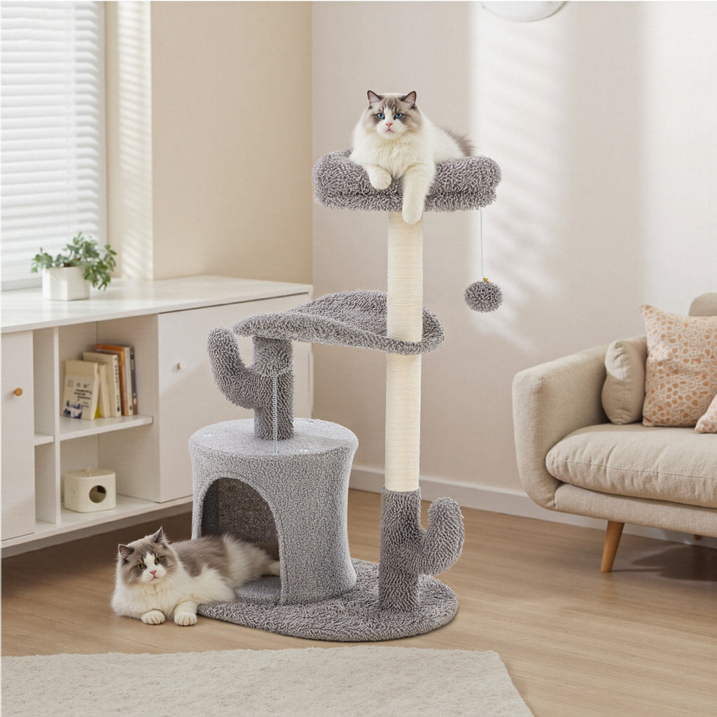 Small Cat Tree Tower, 33 Cat Scratching Post With Curved Bed by VetsPetStore