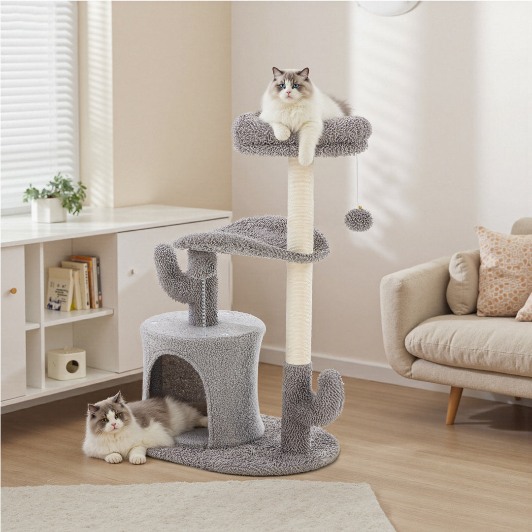 Small Cat Tree Tower, 33 Cat Scratching Post With Curved Bed by VetsPetStore