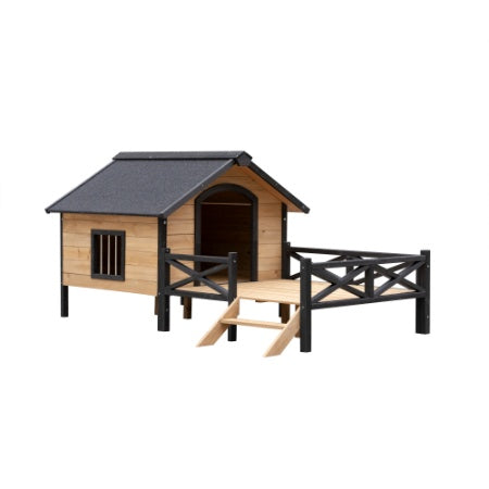 Outdoor Large Wooden Cabin House Style Wooden Dog Kennel With Porch by Amazing Pet Bargains
