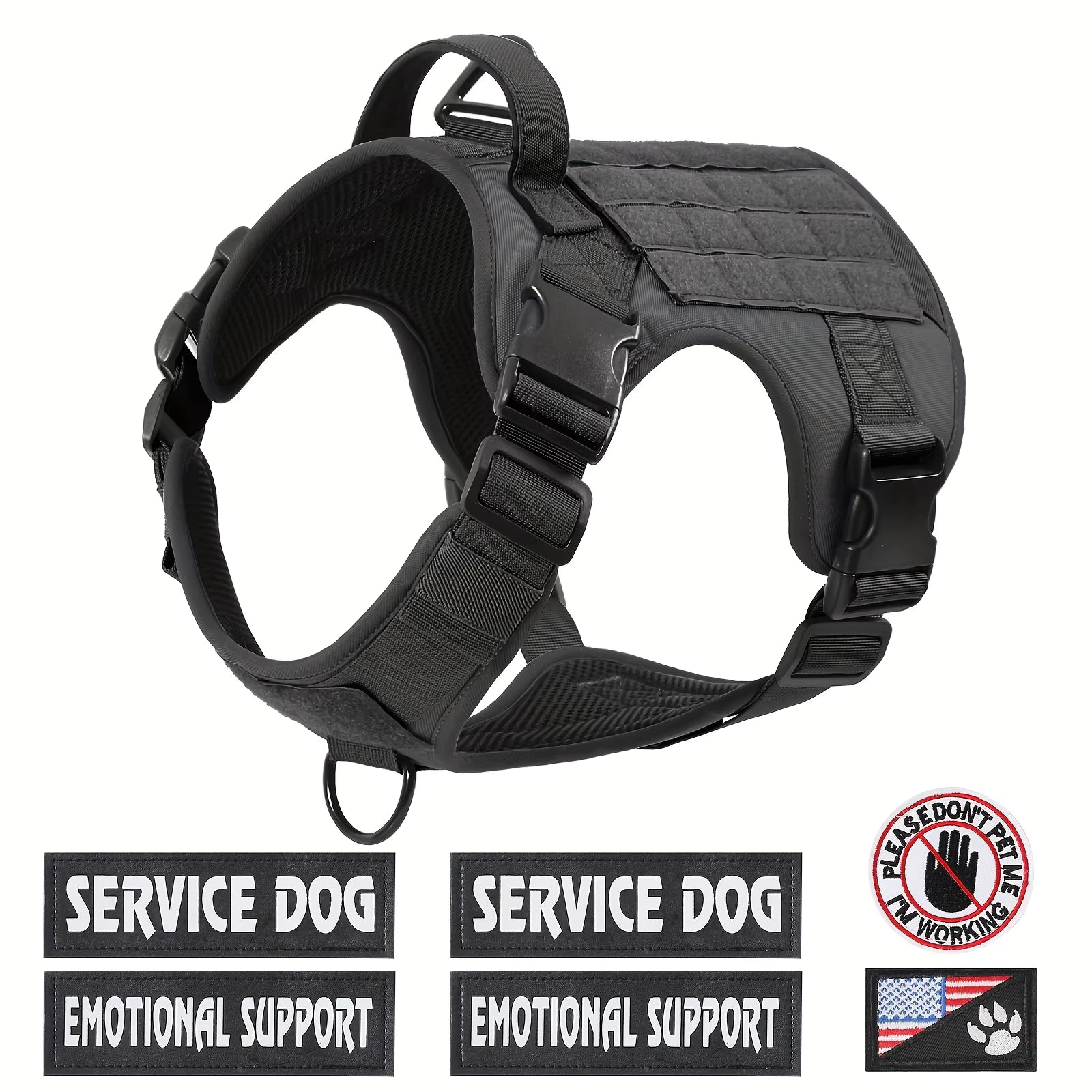 American Local Tactical Service Dog Harness Vest Adjustable Reflective Dog Harness by VetsPetStore