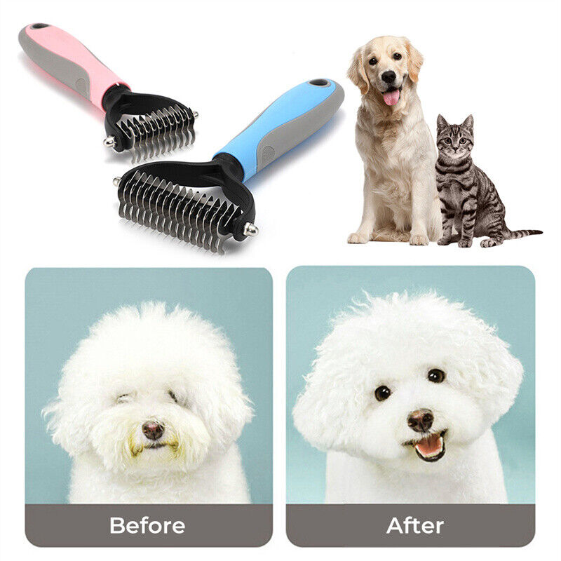 Grooming Brush For Dog/Cat DE shedding Tool Rake Comb Fur Remover Reduce 2-Side Dematting Tool For Dogs Cats by VetsPetStore