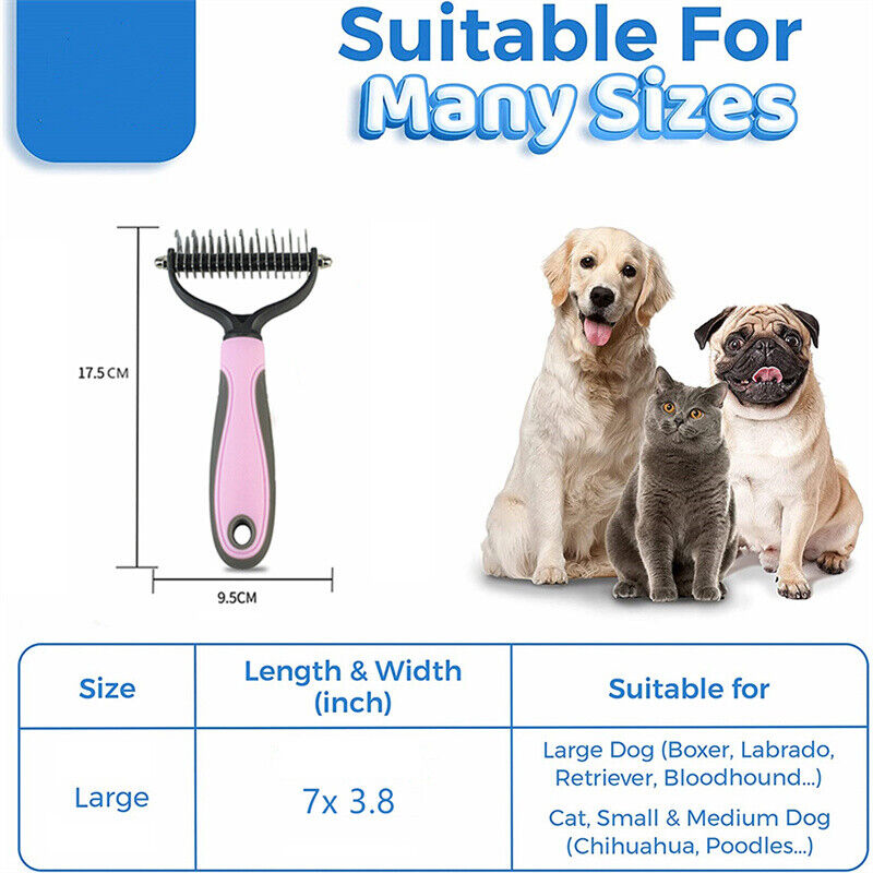 Grooming Brush For Dog/Cat DE shedding Tool Rake Comb Fur Remover Reduce 2-Side Dematting Tool For Dogs Cats by VetsPetStore