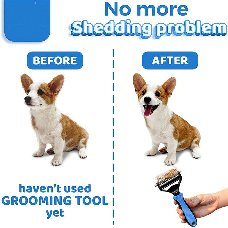 Grooming Brush For Dog/Cat DE shedding Tool Rake Comb Fur Remover Reduce 2-Side Dematting Tool For Dogs Cats by VetsPetStore