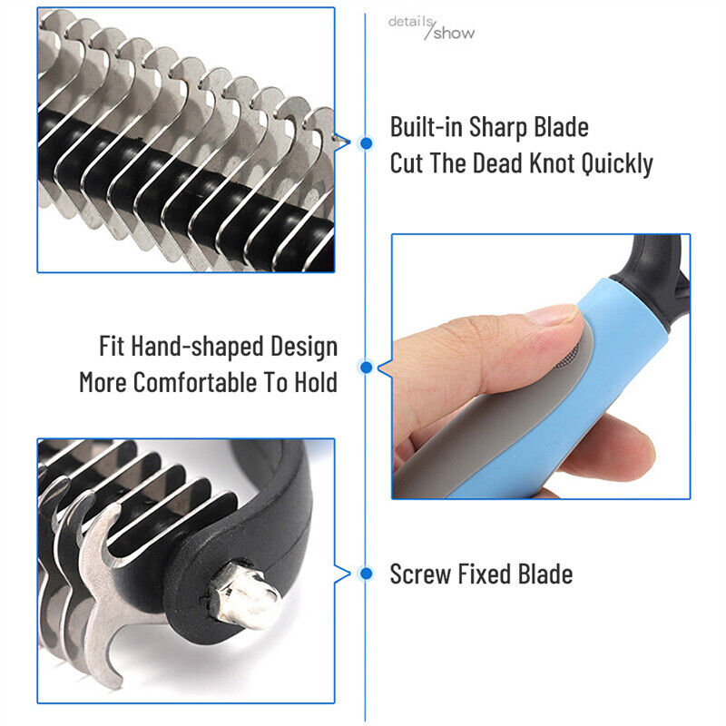 Grooming Brush For Dog/Cat DE shedding Tool Rake Comb Fur Remover Reduce 2-Side Dematting Tool For Dogs Cats by VetsPetStore