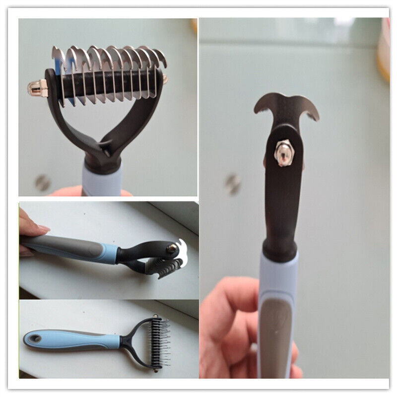 Grooming Brush For Dog/Cat DE shedding Tool Rake Comb Fur Remover Reduce 2-Side Dematting Tool For Dogs Cats by VetsPetStore