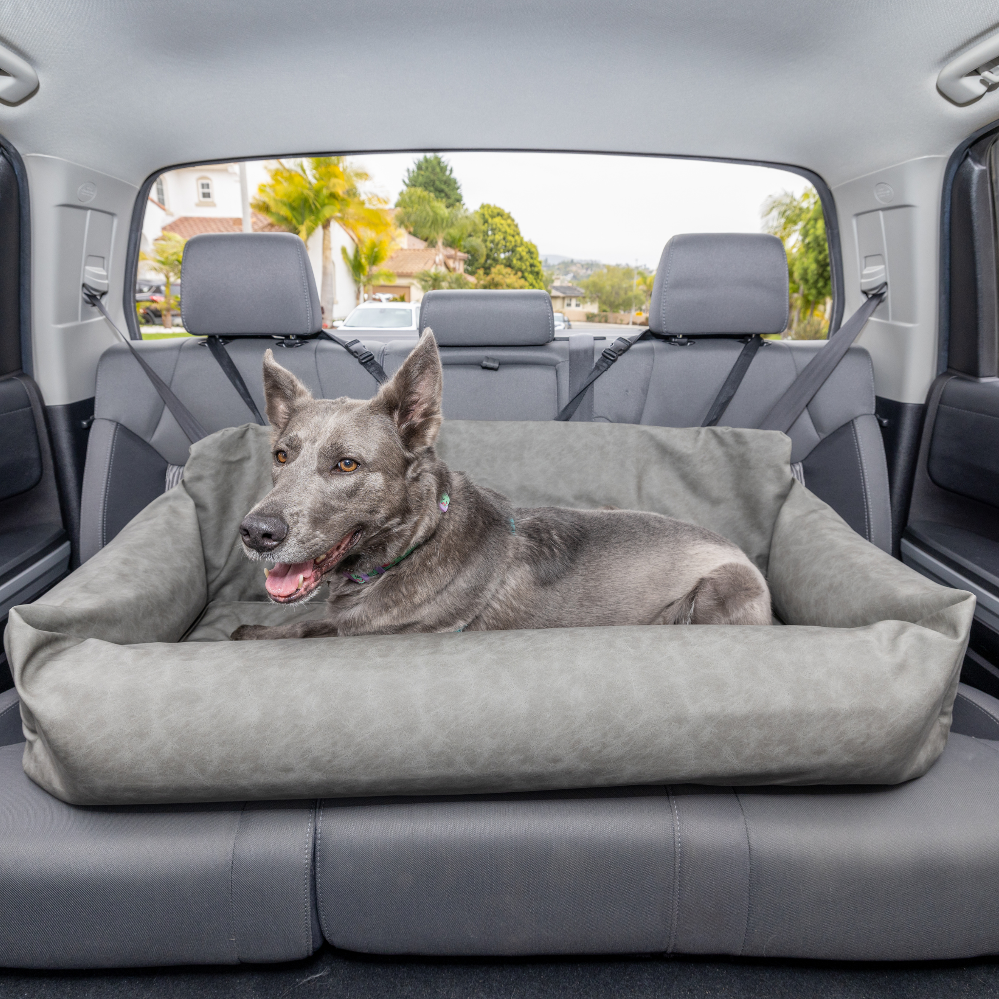 PupProtector™ Faux Leather Memory Foam Dog Car Bed - Slate Gray by Paw.com