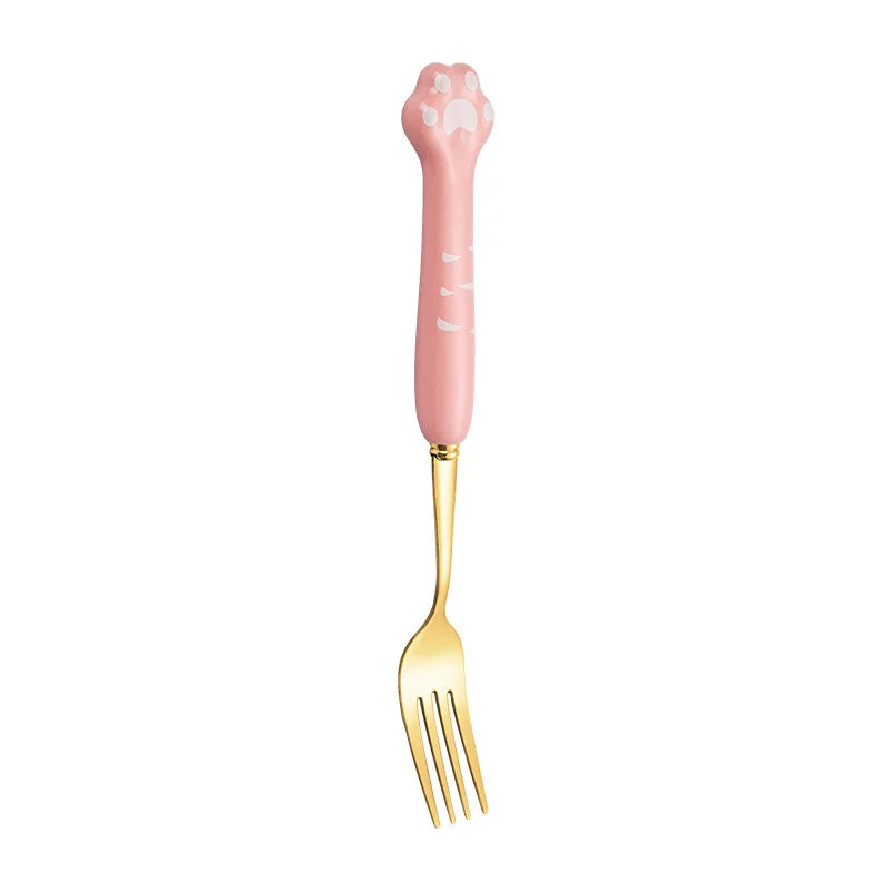 Stainless Steel Cute Cat Claw Ceramic Spoon and Fork by Love My Pet