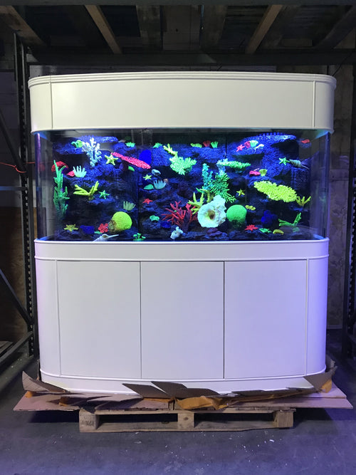 200 Gallon Seamless Glass Bowfront Aquarium Reef-Ready in Tulum White Real Wood Furniture by Northeast Aquariums LLC