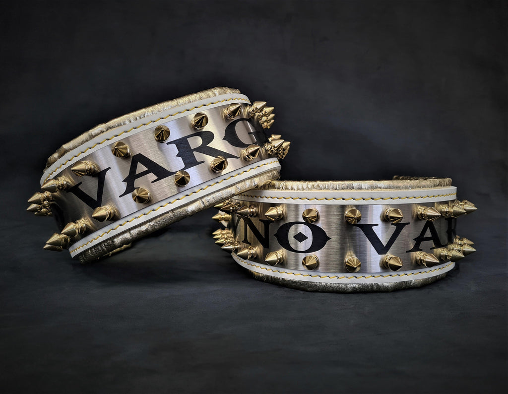 The "Metal" collar White & Gold- personalized! by Bestia Dog Gear
