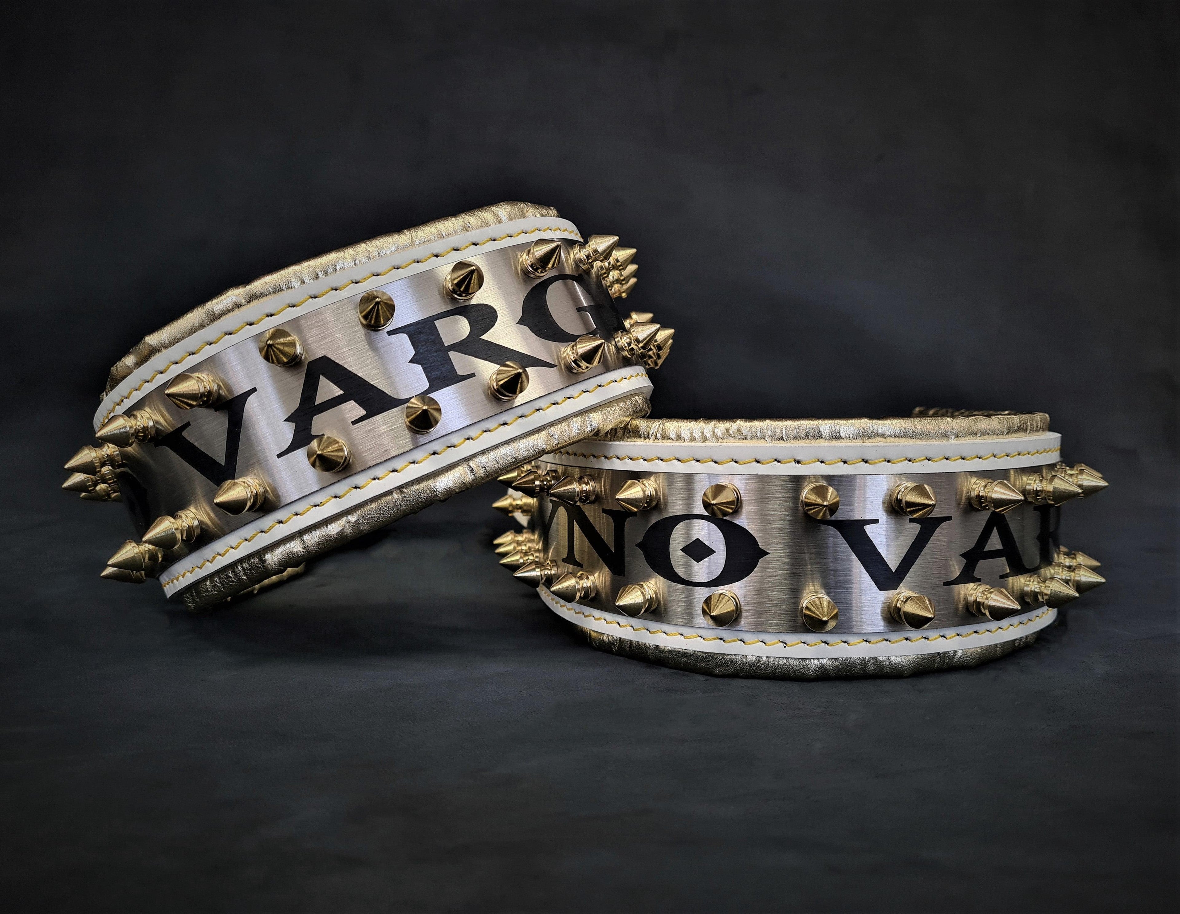 The "Metal" collar White & Gold- personalized! by Bestia Dog Gear