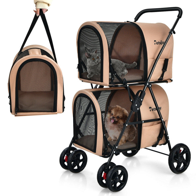 4-in-1 Double Pet Stroller with Detachable Carrier and Travel Carriage by Furr Baby Gifts