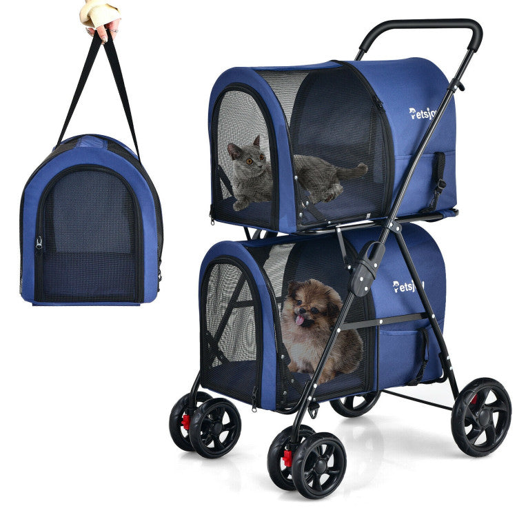 4-in-1 Double Pet Stroller with Detachable Carrier and Travel Carriage by Furr Baby Gifts