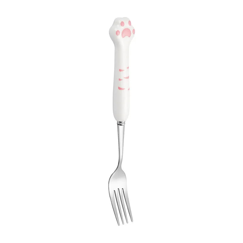 Stainless Steel Cute Cat Claw Ceramic Spoon and Fork by Love My Pet