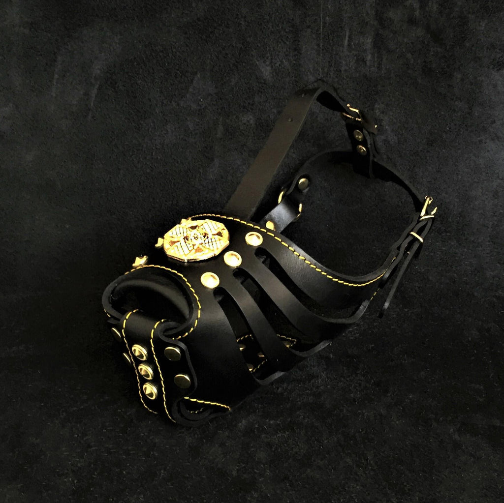 ''Maximus'' Basket Muzzle Black & Gold by Bestia Dog Gear