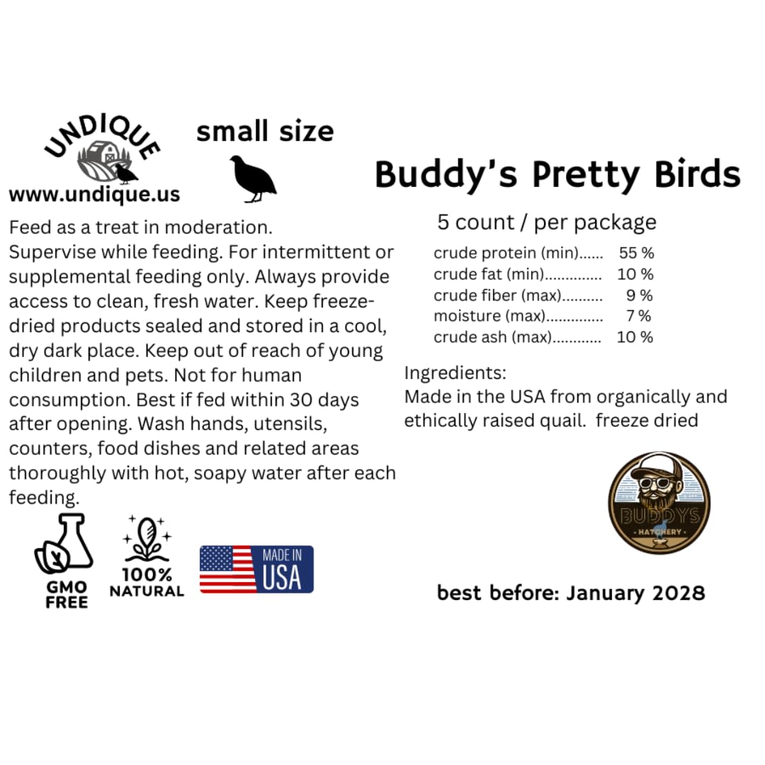 Whole Quail for Carnivore Pets - Premium Quality Natural Pet Treats Quail - Natural Prey Feeding Quail - Freeze-Dried for Essential Nutrients and Enzymes Small Size 5 Count by Quailz.com by Undique LLC
