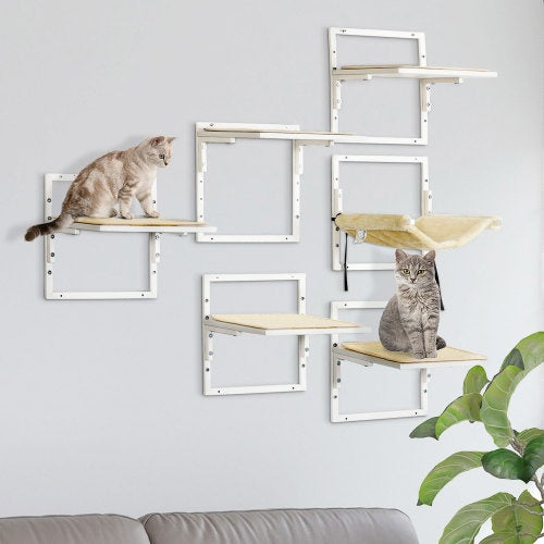 6-pc Modern Cat Wall Shelves for Indoor Cats, Height Adjustable Jumping Platforms by Amazing Pet Bargains