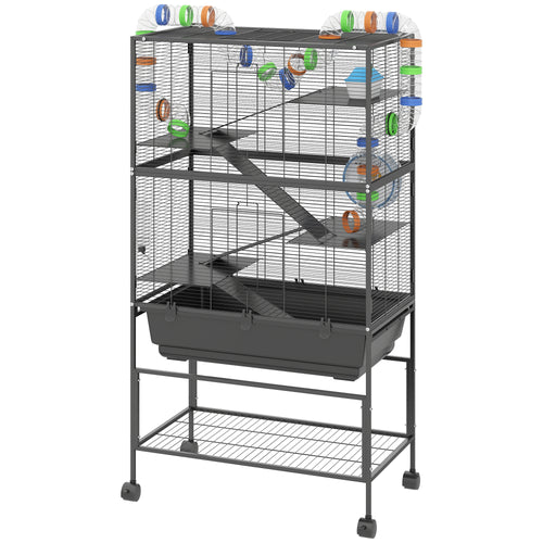 5 Tier Rolling Hamster Cage with Deep Tray, Storage Shelf, Big Exercise Wheel, Hut, Tube System by Amazing Pet Bargains