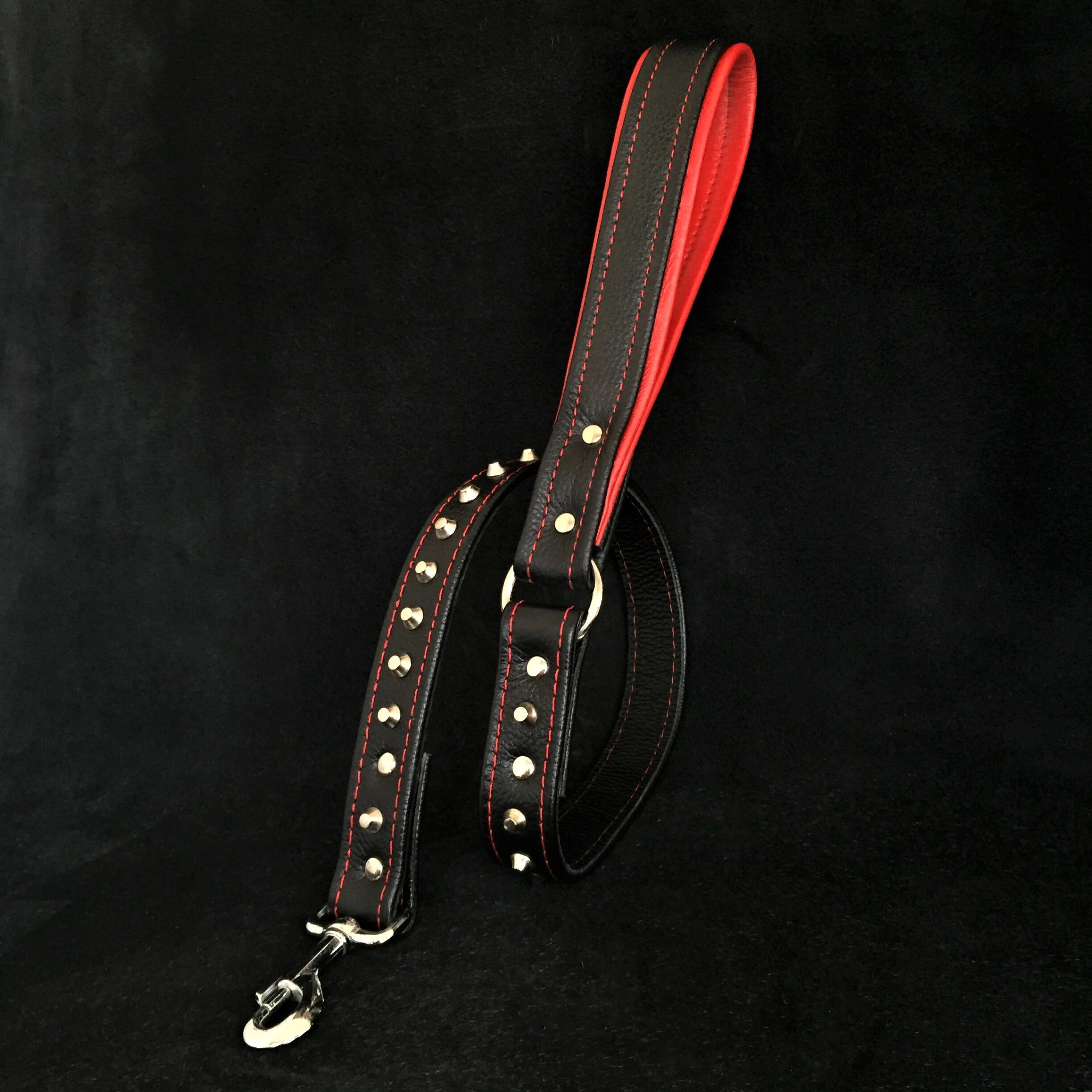 Black soft leather studded leash by Bestia Dog Gear