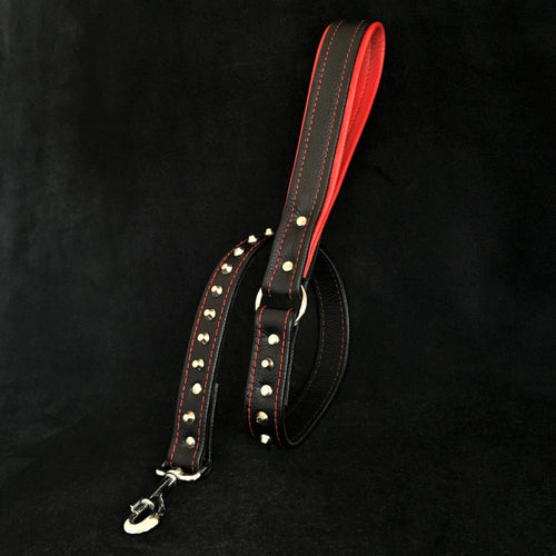 Black soft leather studded leash by Bestia Dog Gear