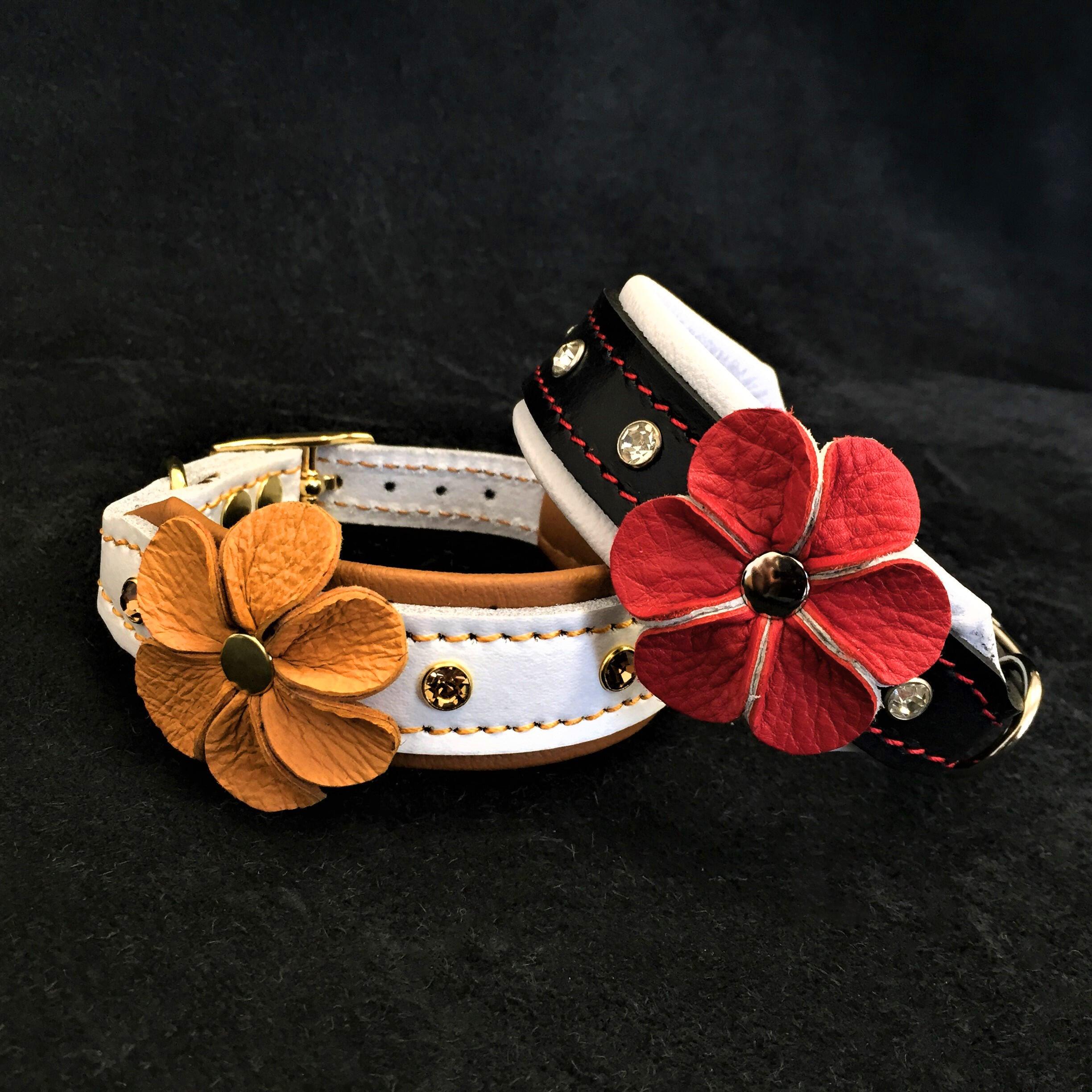 The "Flower" handmade puppy collar by Bestia Dog Gear