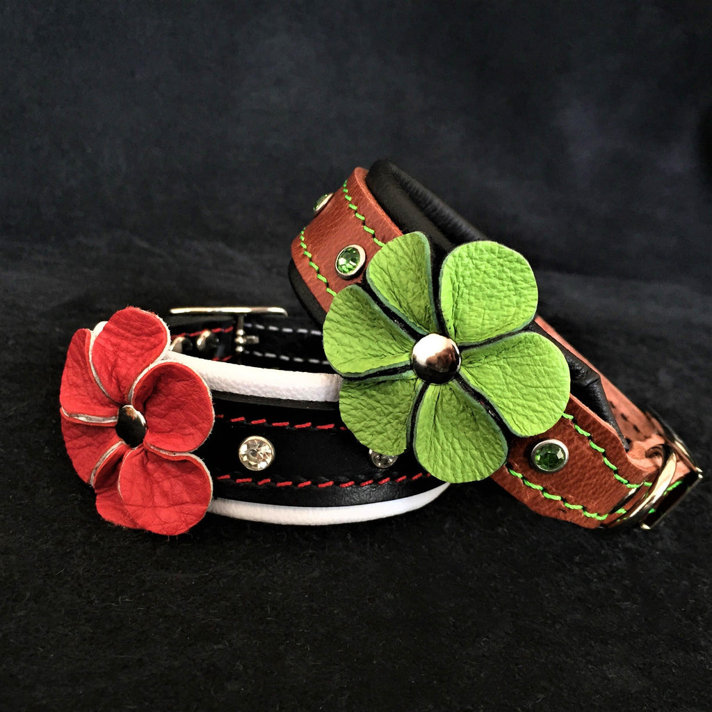 The "Flower" handmade puppy collar by Bestia Dog Gear