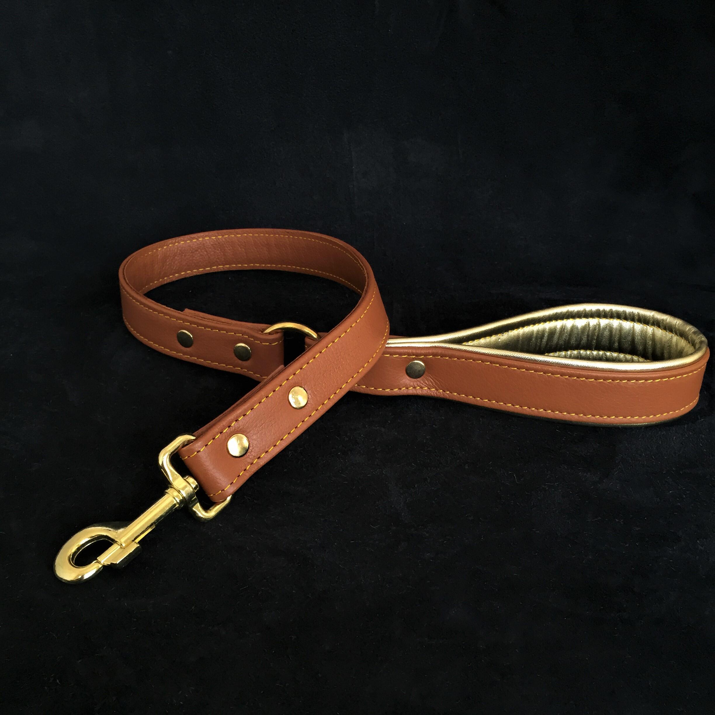 Soft leather brass plated leash by Bestia Dog Gear