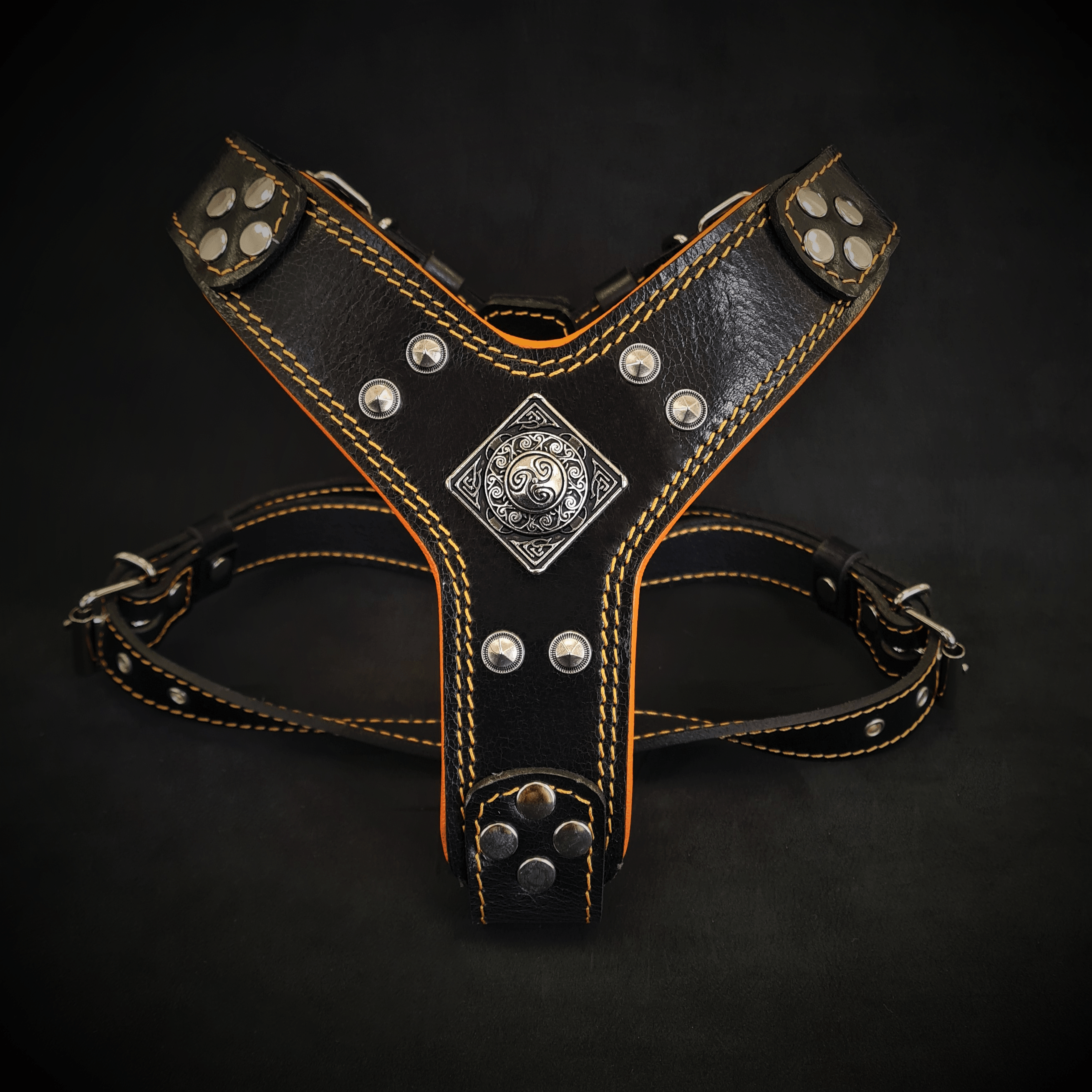 The ''Eros'' harness Black & Orange Small to Medium Size by Bestia Dog Gear