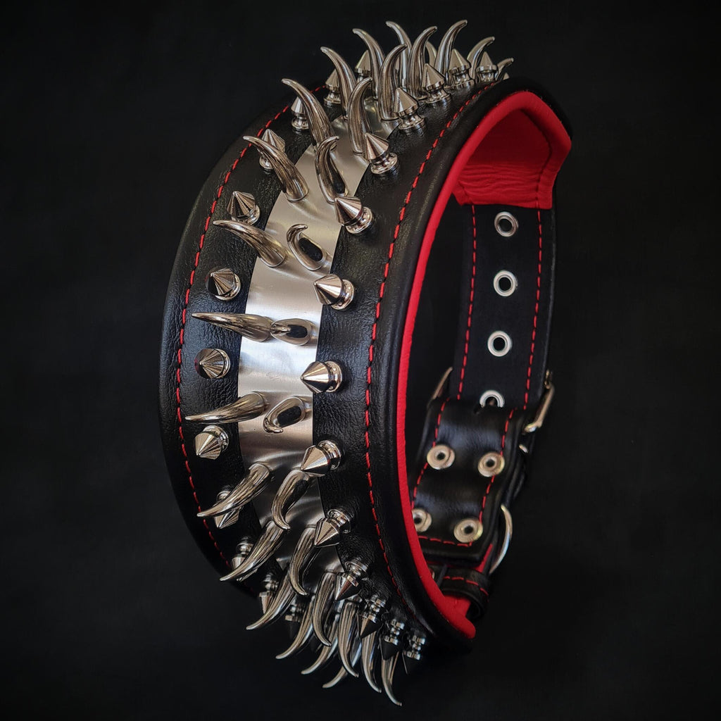 Set collar and leash. spikes & stainless steel, 2.8 inch wide. Made in Europe! by Bestia Dog Gear