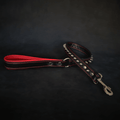 Black soft leather short spiked leash by Bestia Dog Gear