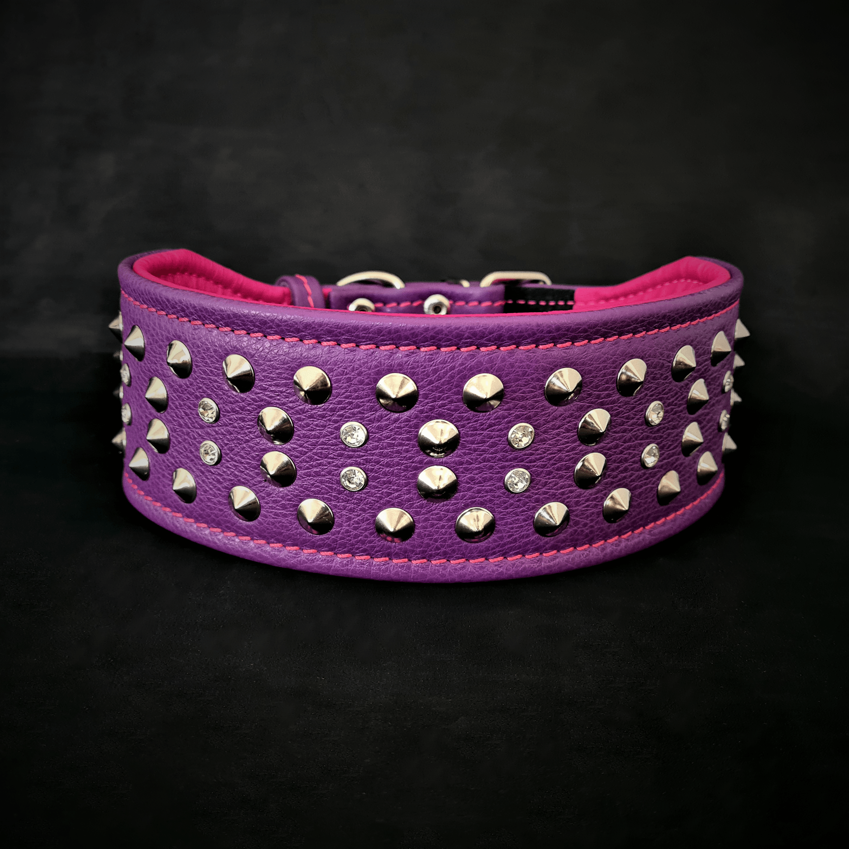 "Crystal" 2.8 inch wide soft leather collar by Bestia Dog Gear