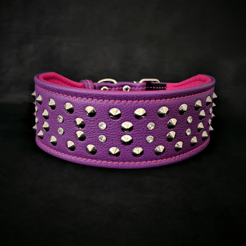 "Crystal" 2.8 inch wide soft leather collar by Bestia Dog Gear