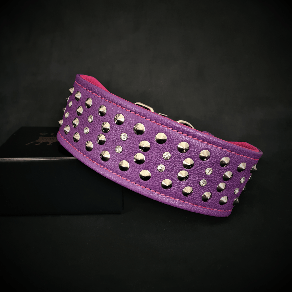 "Crystal" 2.8 inch wide soft leather collar by Bestia Dog Gear