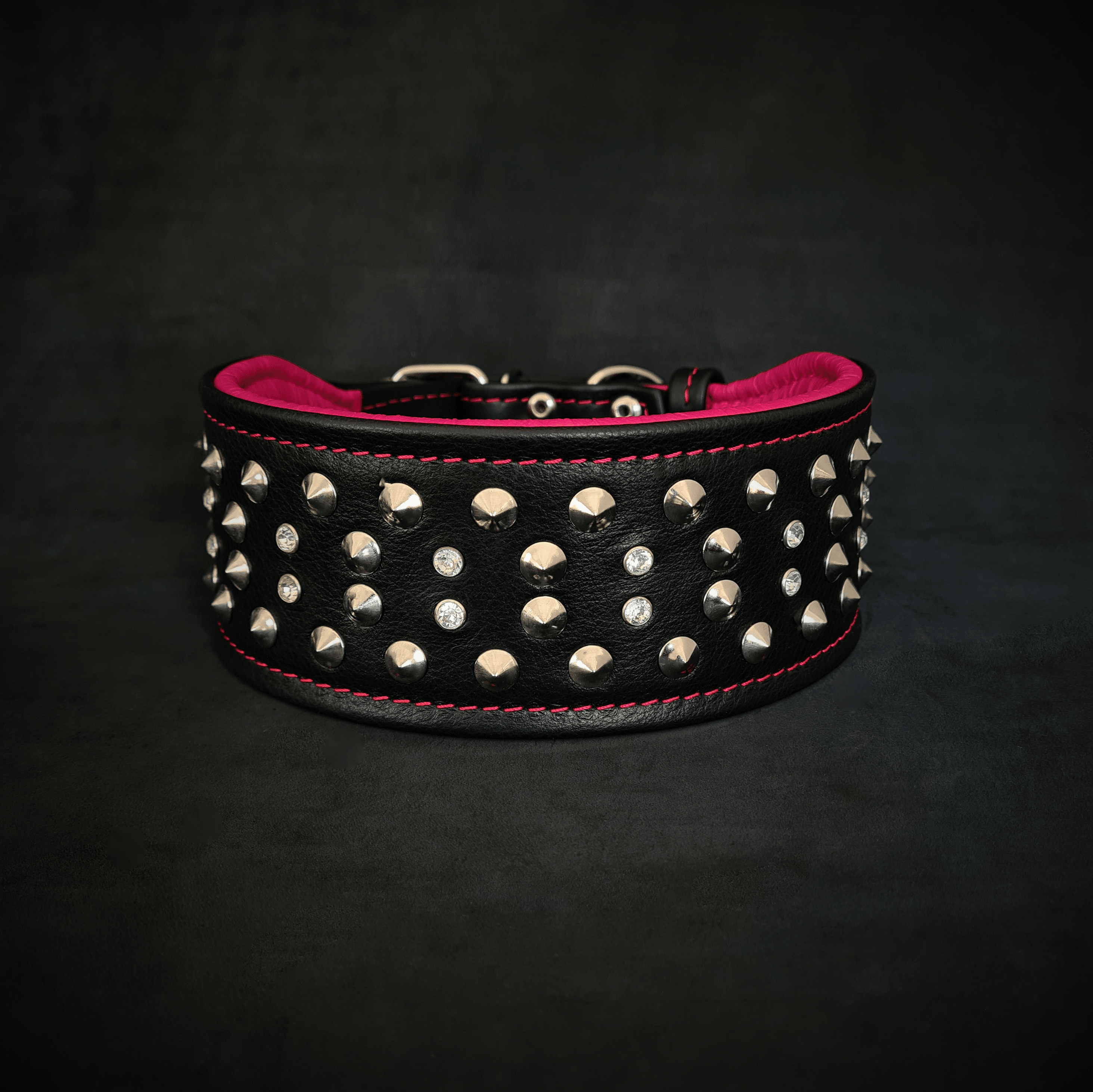 "Crystal" 2.8 inch wide soft leather collar by Bestia Dog Gear