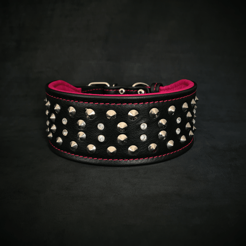 "Crystal" 2.8 inch wide soft leather collar by Bestia Dog Gear