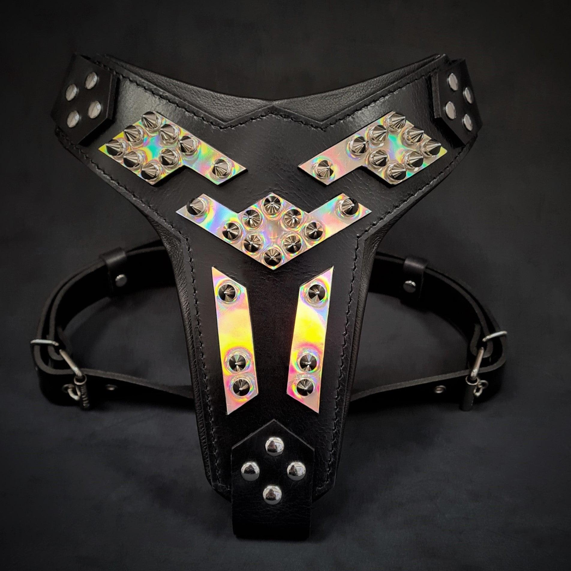 The ''Midas'' leather dog harness silver by Bestia Dog Gear