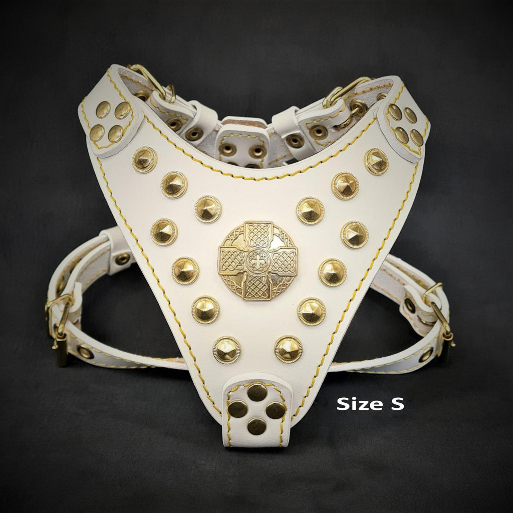 The ''Maximus'' harness White & Gold Small to Medium Size by Bestia Dog Gear