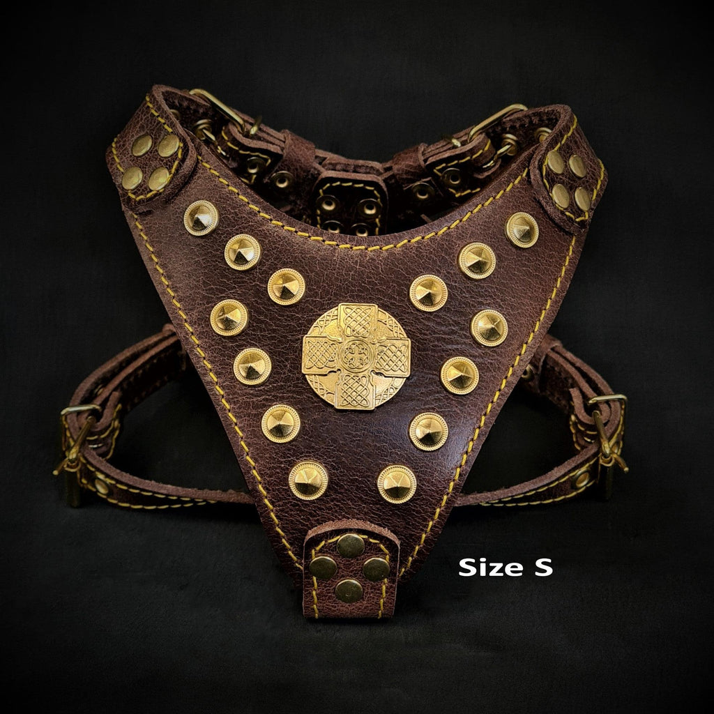The ''Maximus'' harness Brown & Gold Small to Medium Size by Bestia Dog Gear