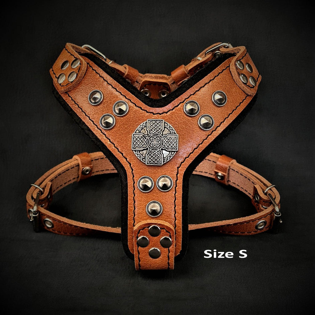 The ''Maximus'' harness brown & silver Small to Medium Size by Bestia Dog Gear