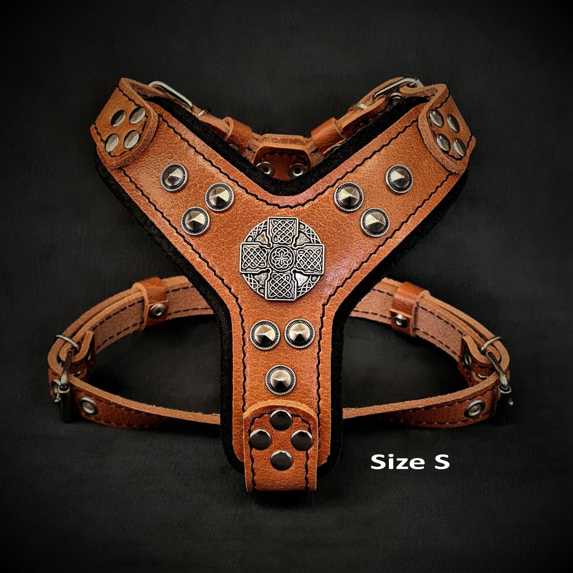 The ''Maximus'' harness brown & silver Small to Medium Size by Bestia Dog Gear