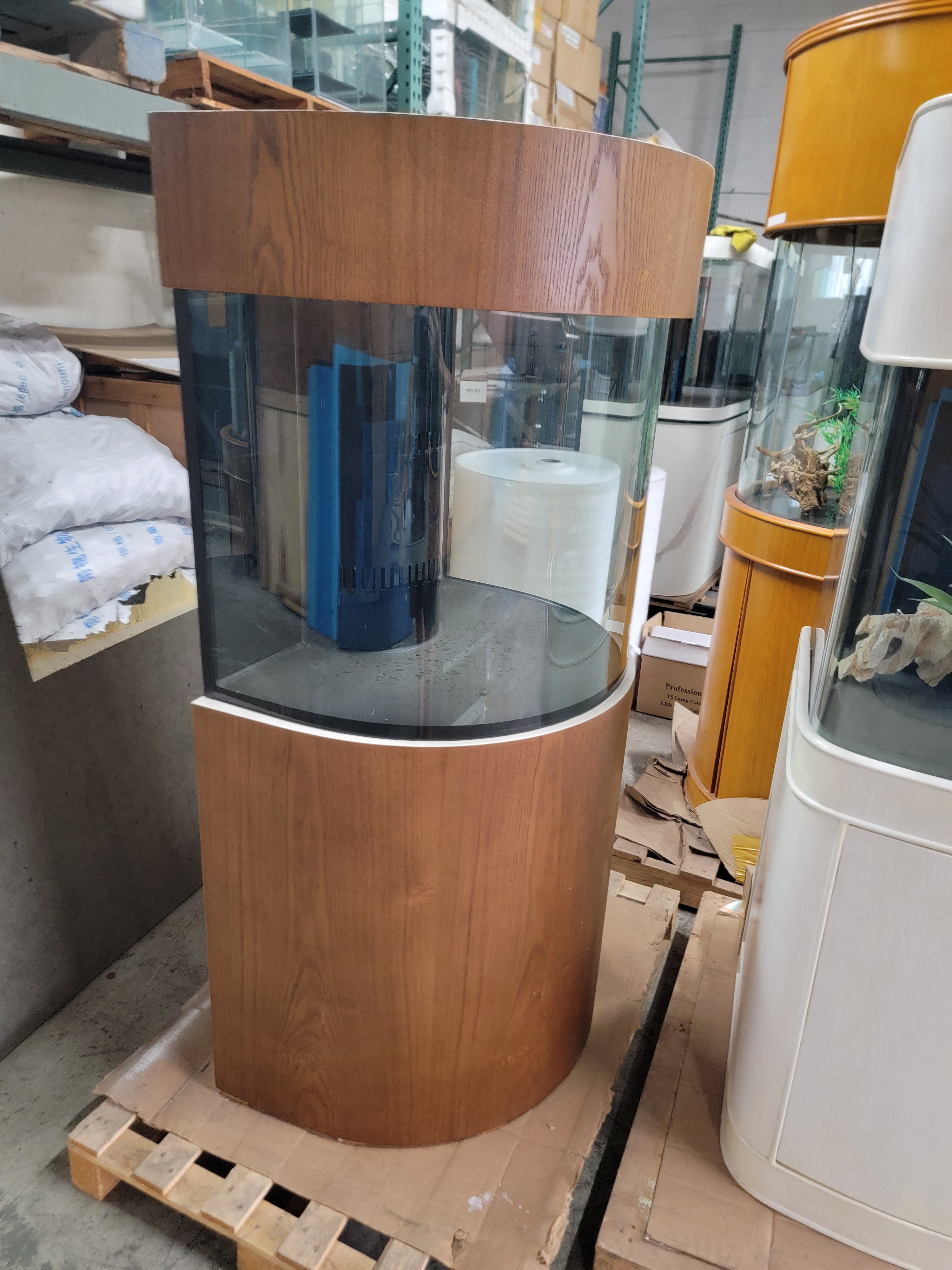 60 Gallon Half Round (Flat Sides) Reef-Ready Aquarium with Stand, Deep Oak by Northeast Aquariums LLC