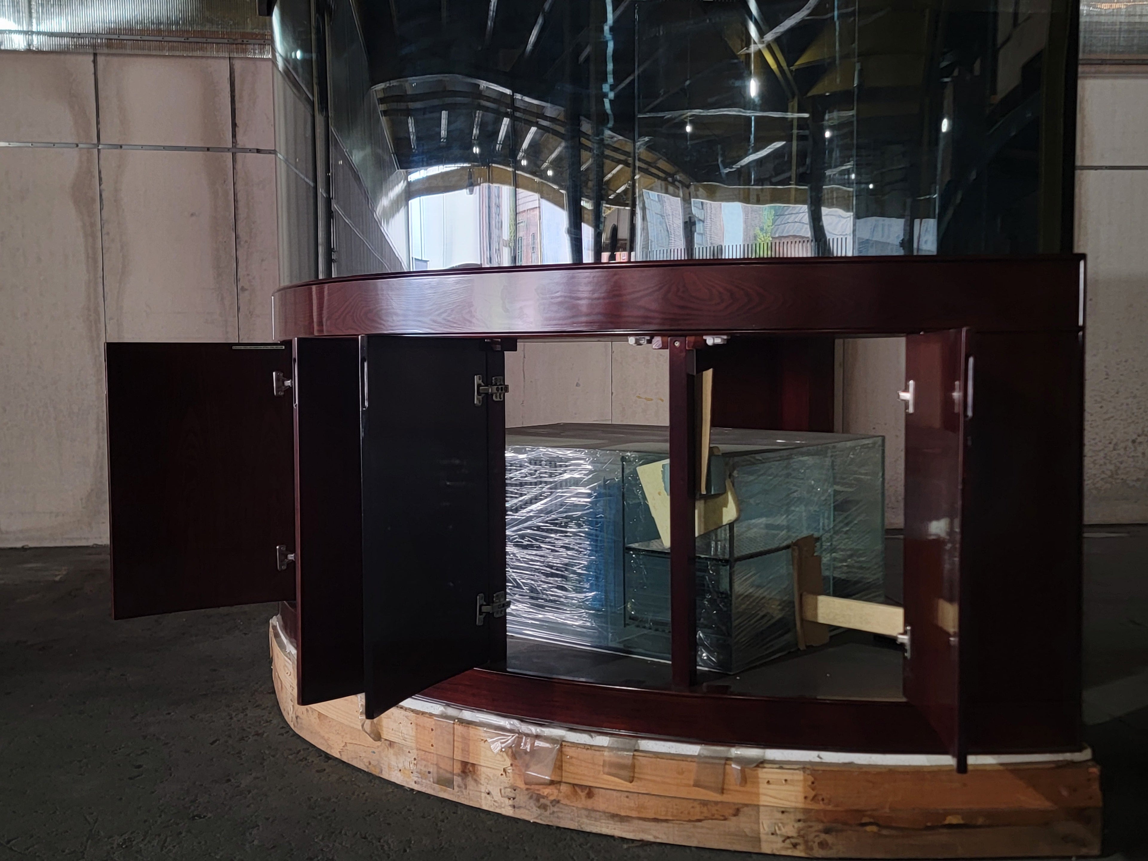 155g Corner 1/4 Cylinder Glass Reef-Ready Aquarium Set in Walnut by AQUA VIM