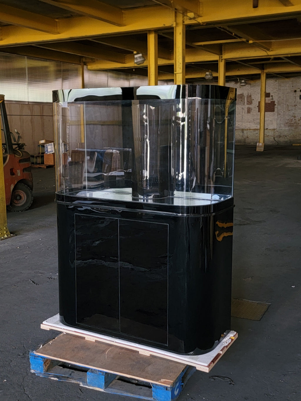 120g Curved Panoramic Flat Bowfront Glass Reef-Ready Aquarium in Gloss Black Stand