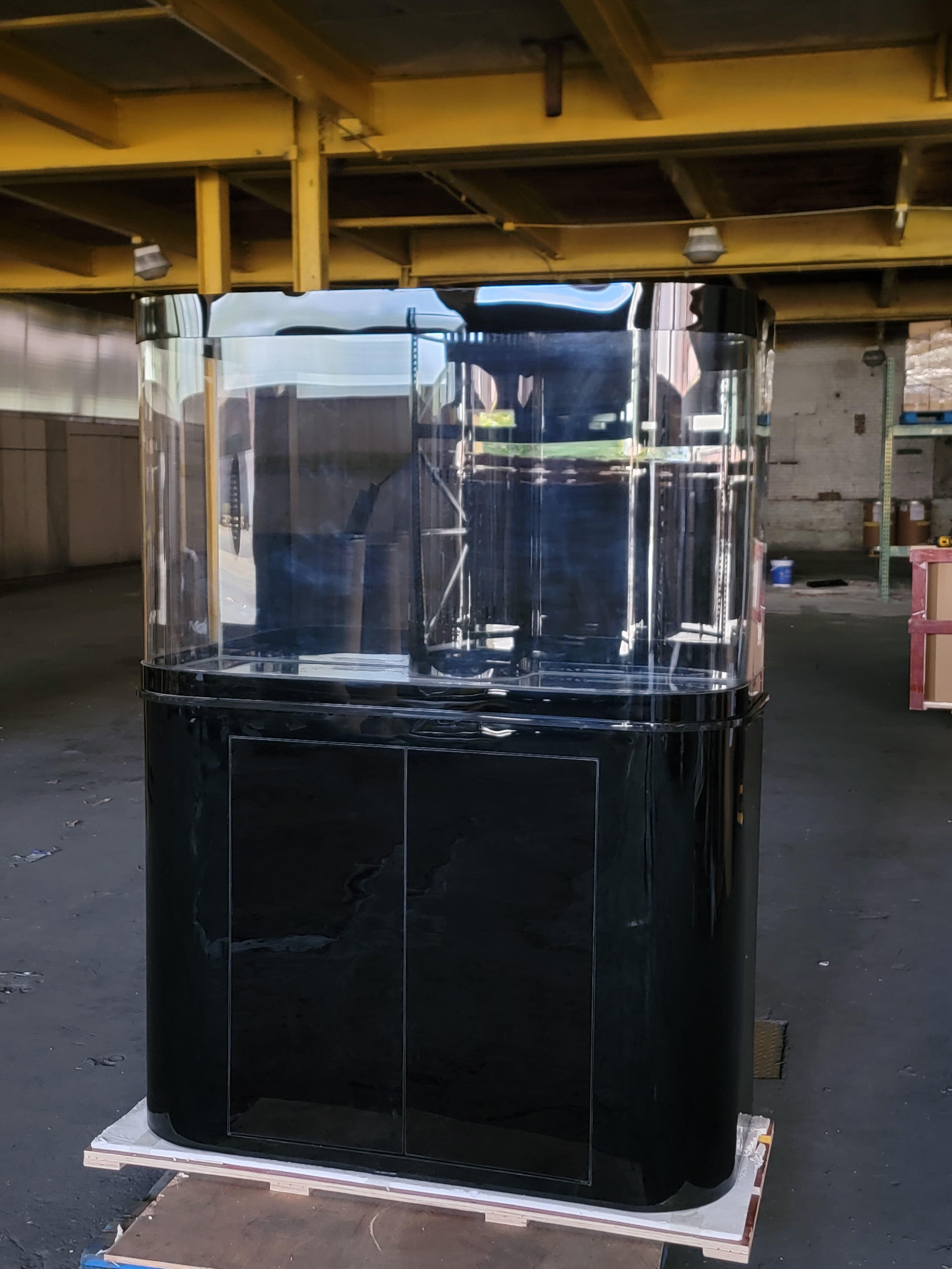 120g Curved Panoramic Flat Bowfront Glass Reef-Ready Aquarium in Gloss Black Stand