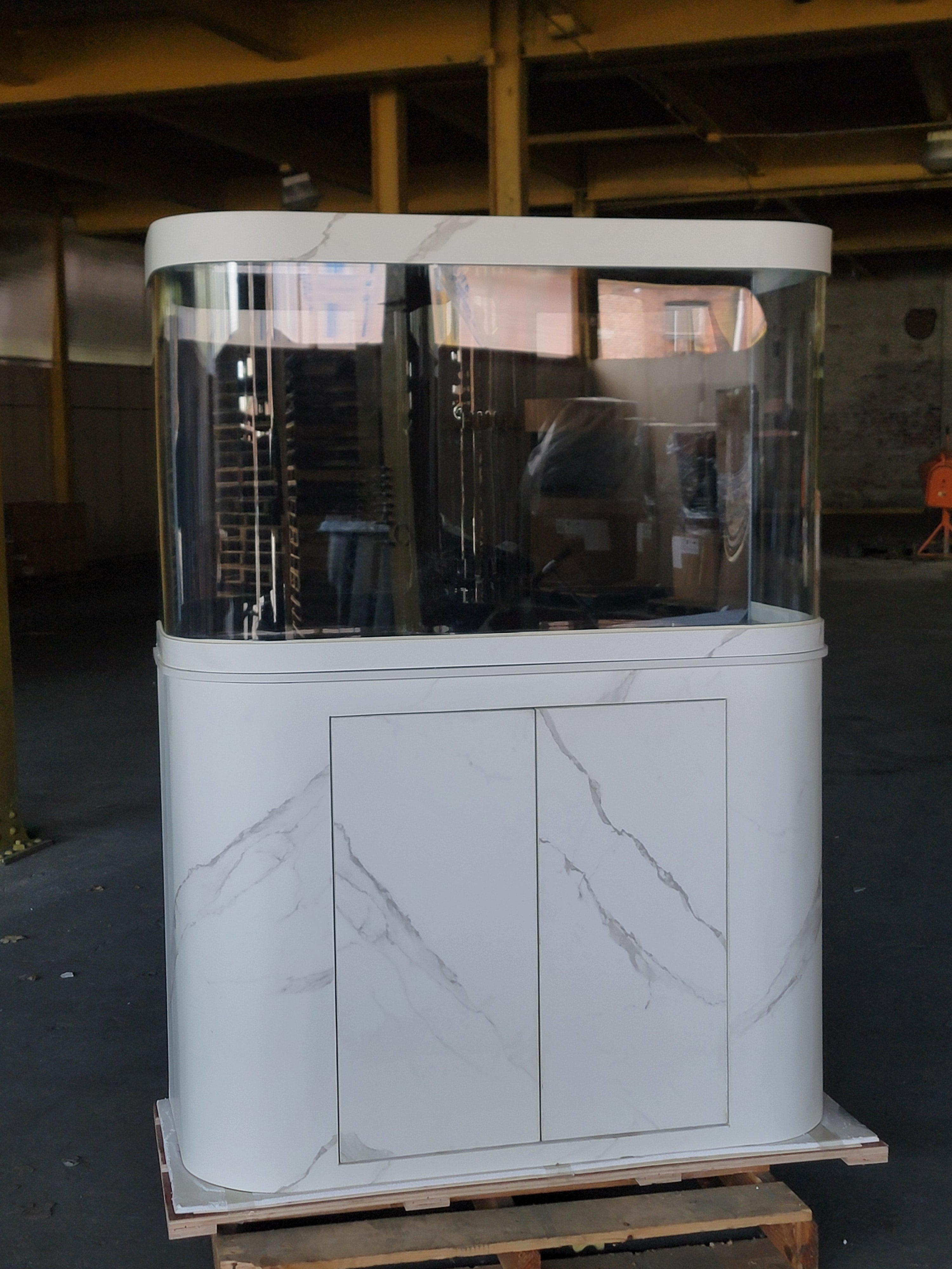 120g Curved Panoramic Flat Bowfront Glass Reef-Ready Aquarium in Marble Finish Stand by Northeast Aquariums LLC