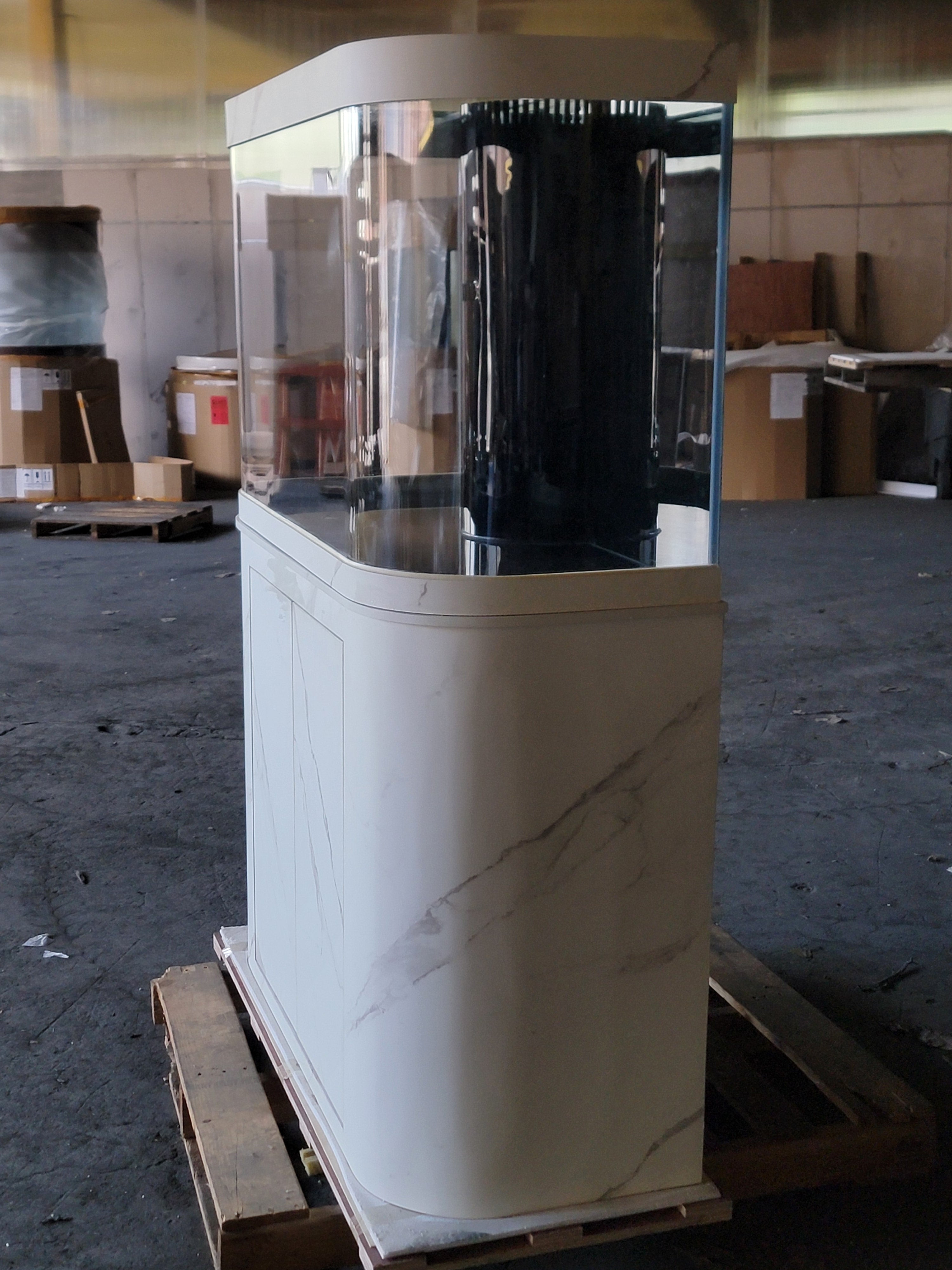 120g Curved Panoramic Flat Bowfront Glass Reef-Ready Aquarium in Marble Finish Stand by Northeast Aquariums LLC