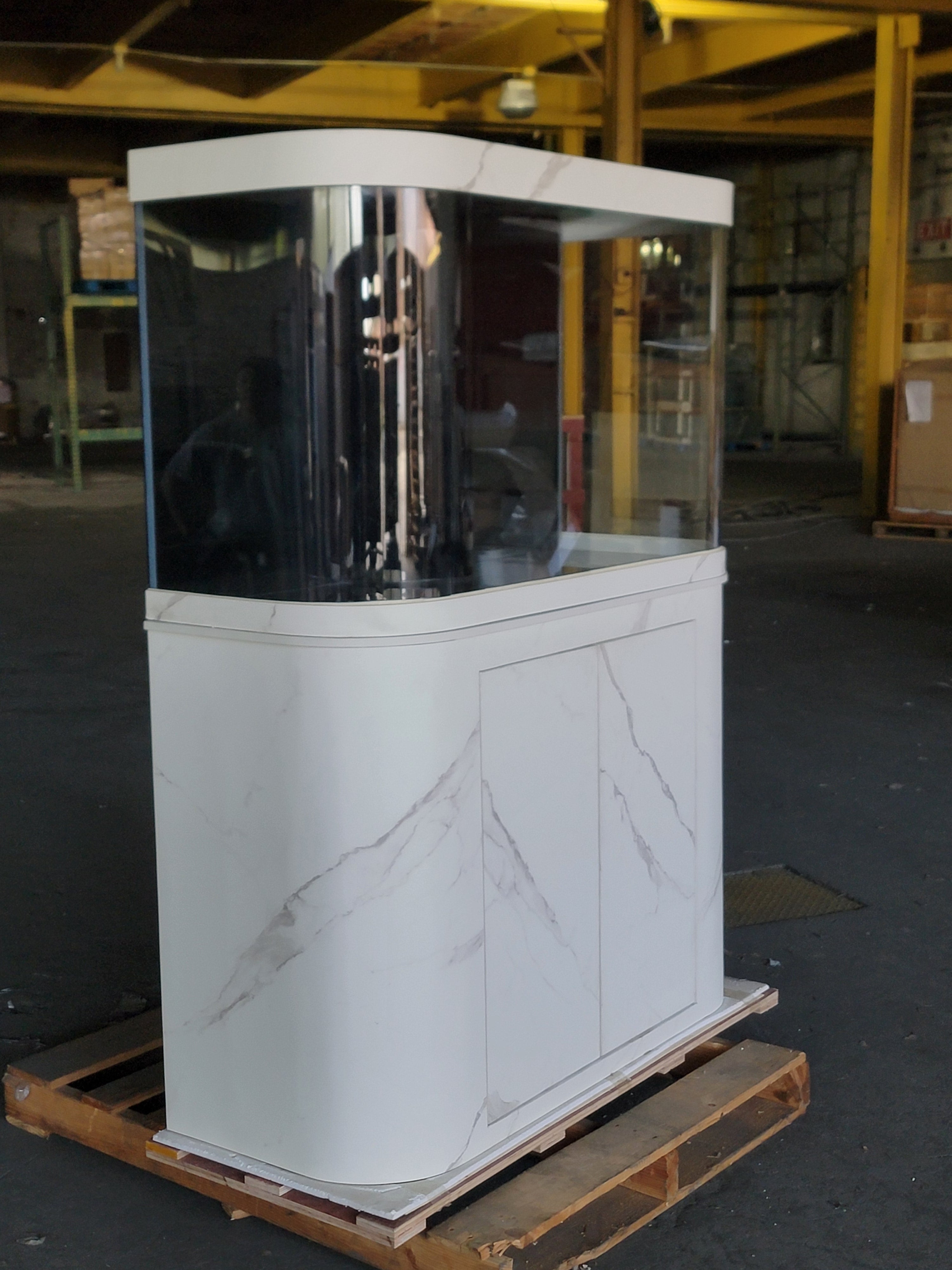 120g Curved Panoramic Flat Bowfront Glass Reef-Ready Aquarium in Marble Finish Stand by Northeast Aquariums LLC