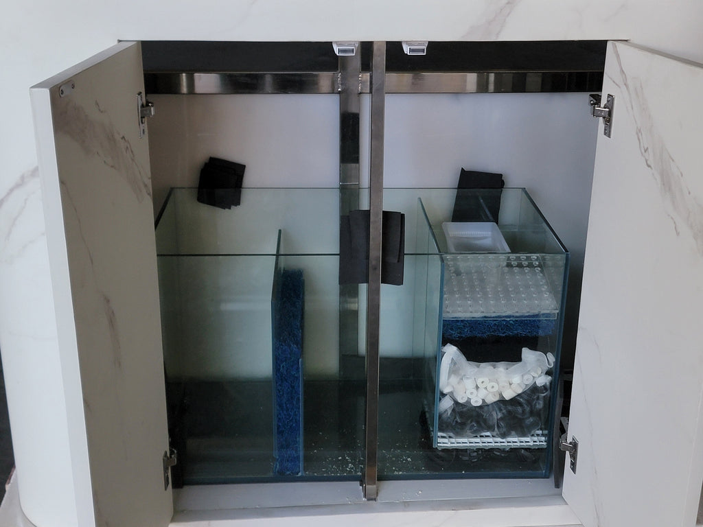 120g Curved Panoramic Flat Bowfront Glass Reef-Ready Aquarium in Marble Finish Stand by Northeast Aquariums LLC