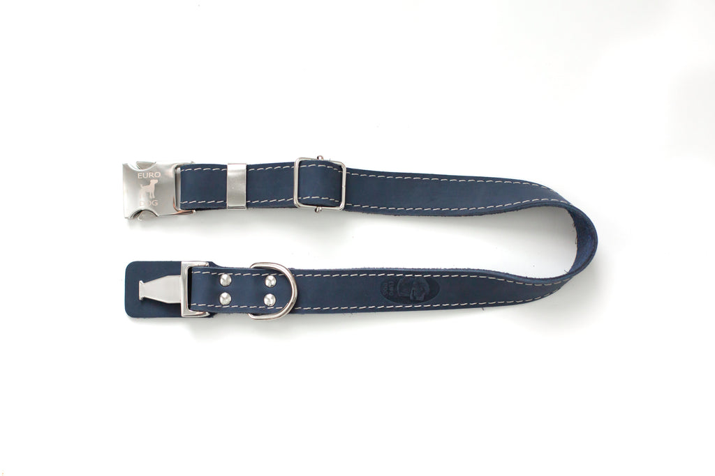 Pro Line Quick-Release Blue Jeans Leather Dog Collar with Metal Buckle by Euro-Dog Collars and Leads
