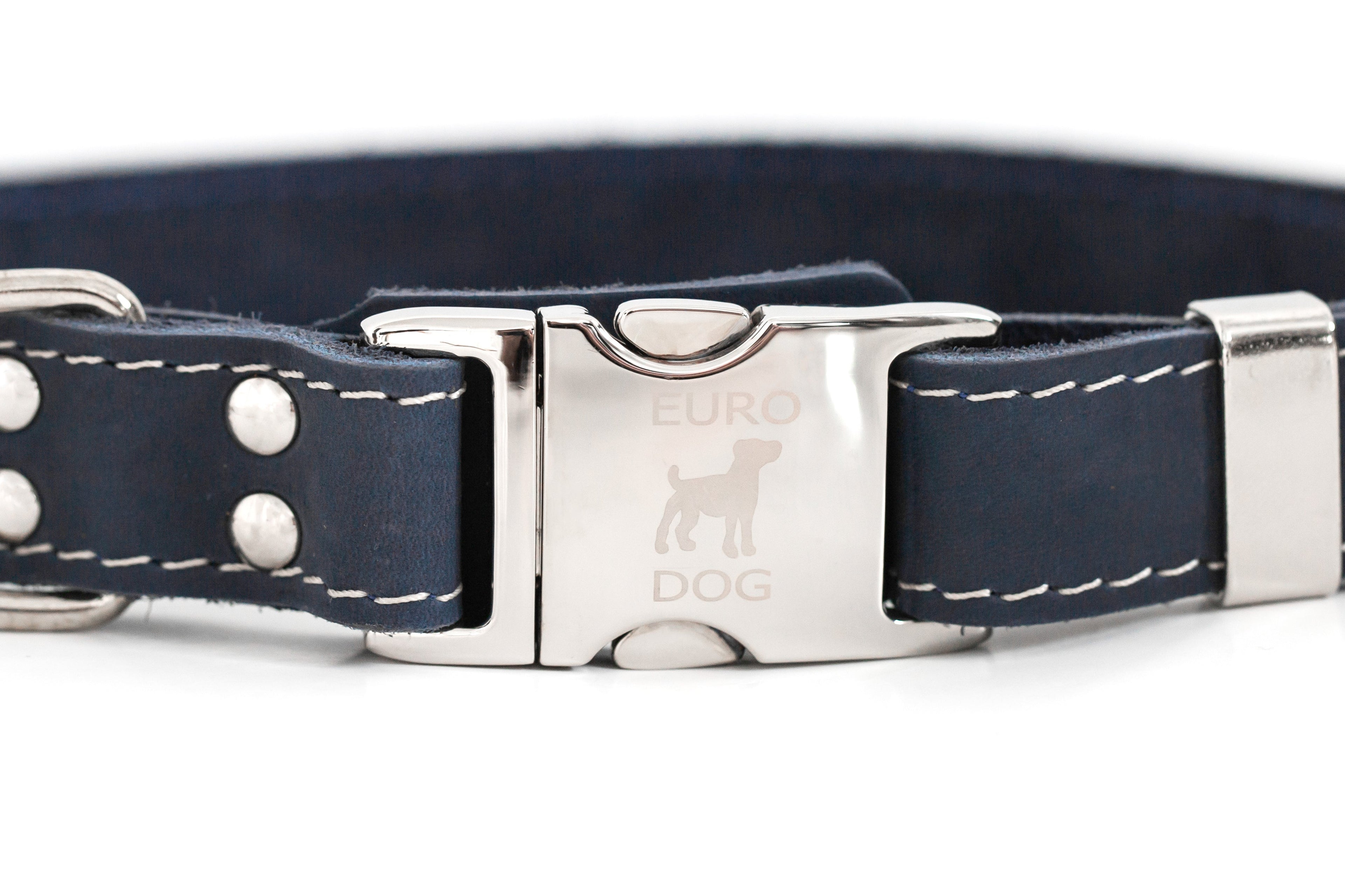 Pro Line Quick-Release Blue Jeans Leather Dog Collar with Metal Buckle by Euro-Dog Collars and Leads